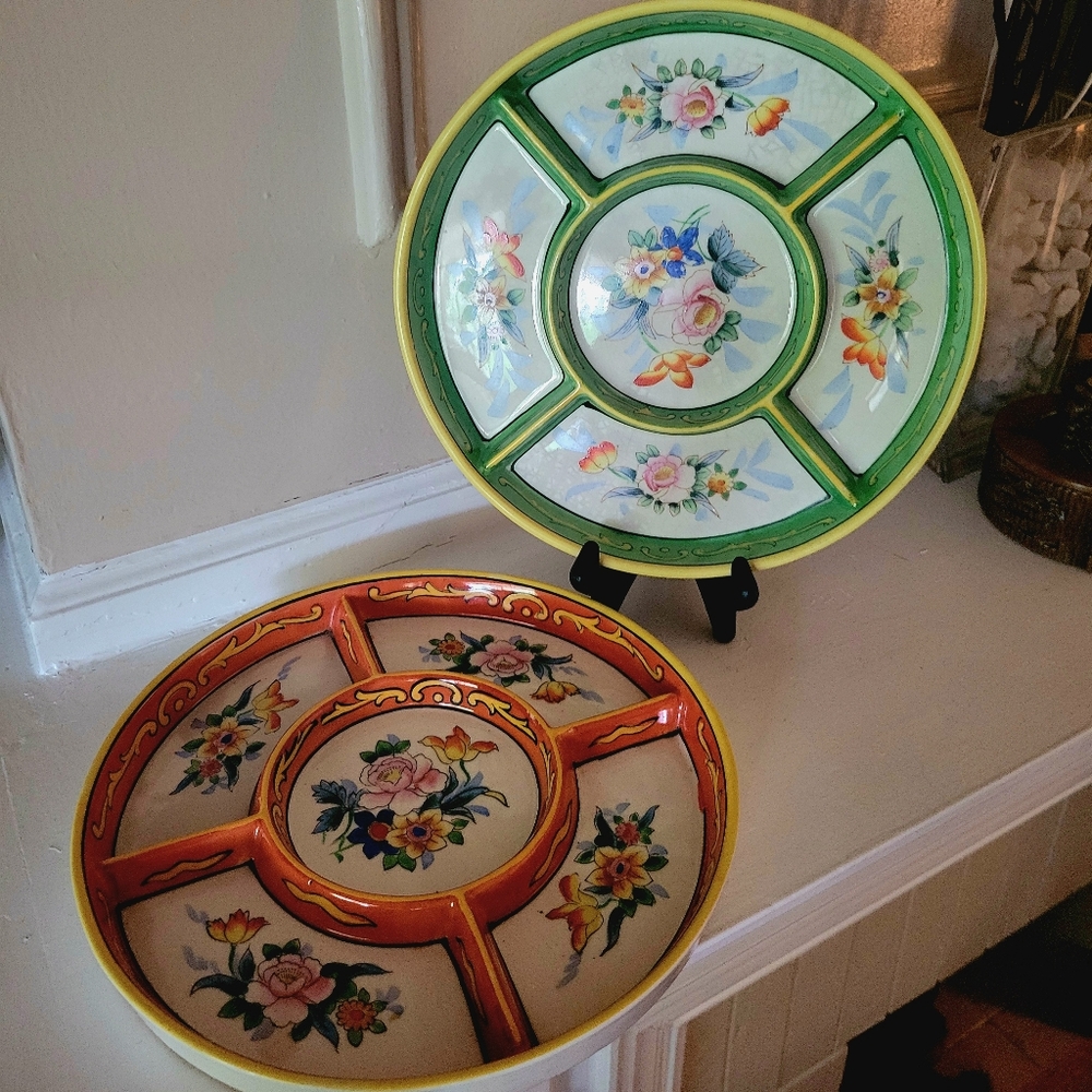 2 Antique Japanese Moriyama Divided Relish Trays